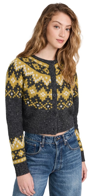 Stateside Fair Isle Cropped Cardigan Charcoal Heather Grey