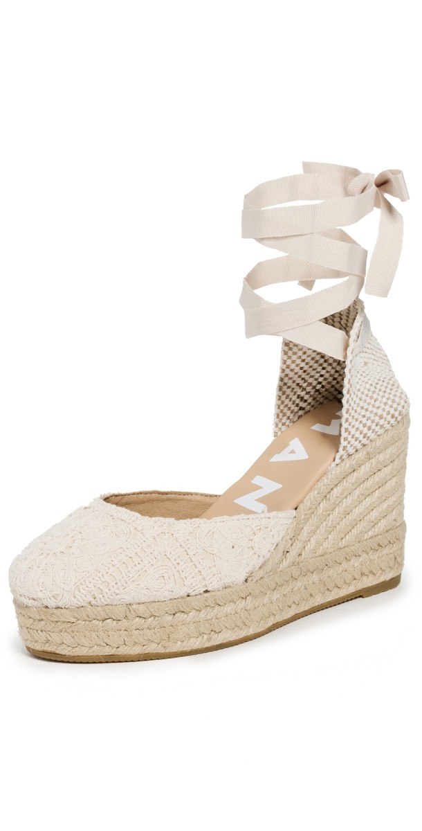 Manebi Wedge Crochet Espadrilles Natural