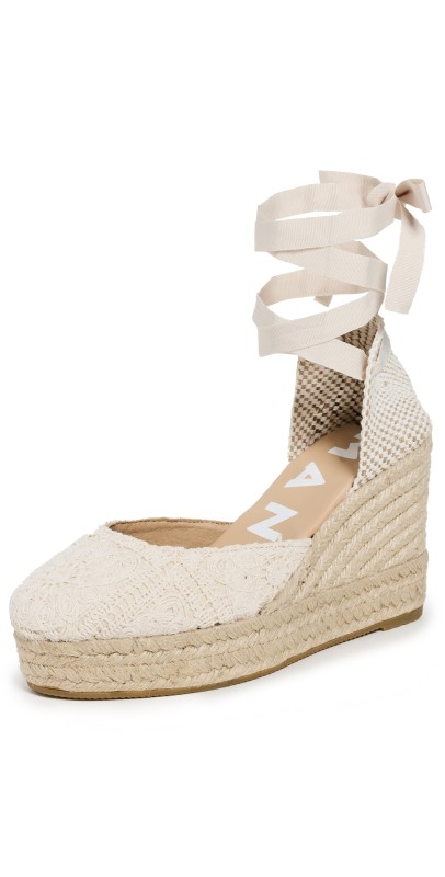 Manebi Wedge Crochet Espadrilles Natural