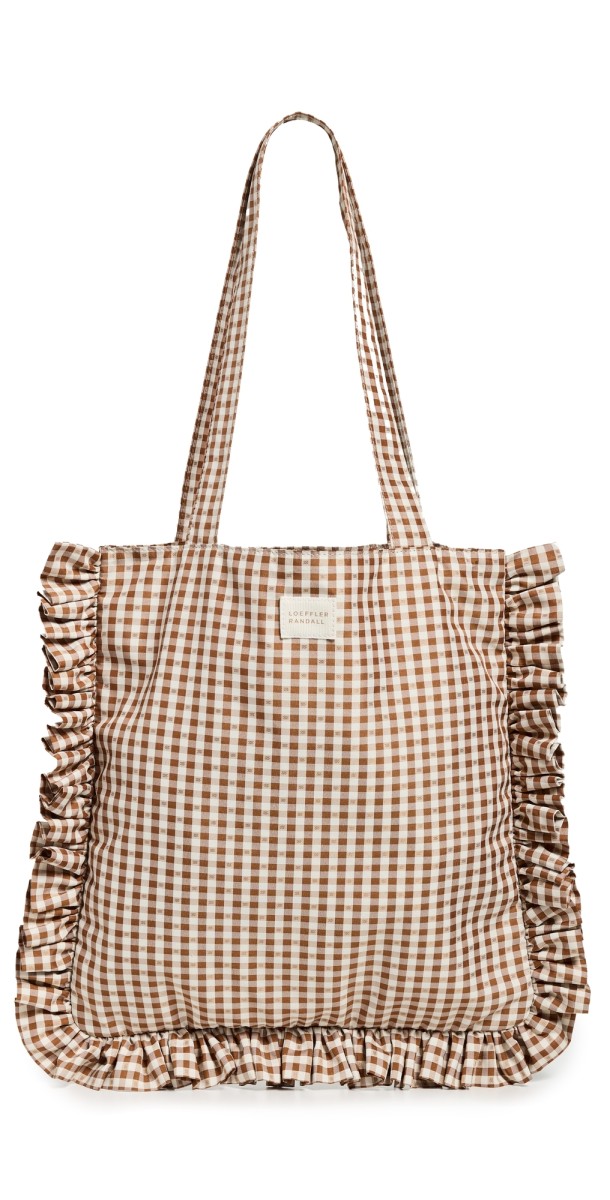 Loeffler Randall Justine Ruffle Tote Brown Gingham