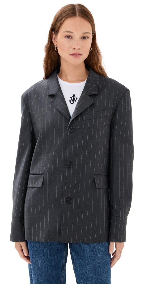 JW Anderson Open Back Tailored Shirt Jacket Mid Grey Melange