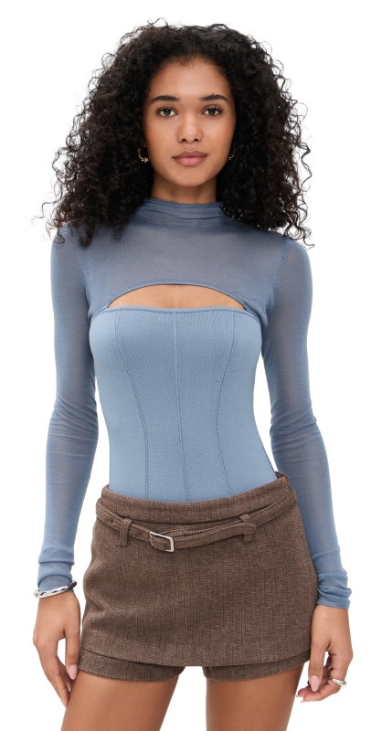 Fleur du Mal Kate Thong Bodysuit Charcoal Blue