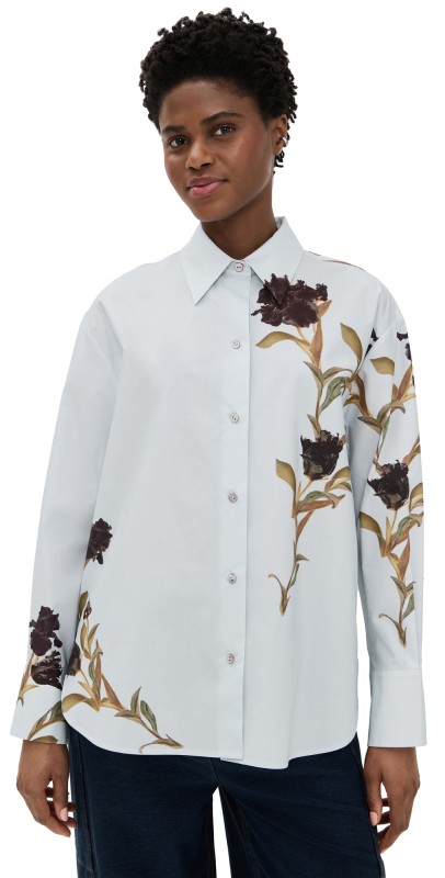 Vince Placed Black Iris Button Down Shirt Salt Glass/Black Iris