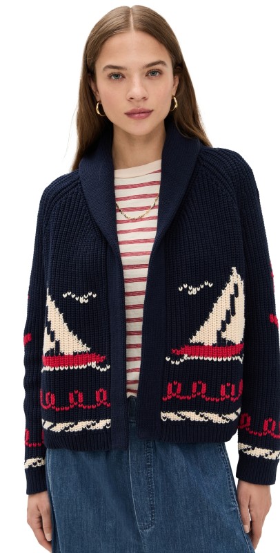 THE GREAT. The Sailboat Lodge Cardigan Dark Navy