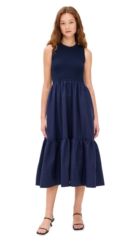 Tanya Taylor Crew Neck Josephina Dress Maritime Blue