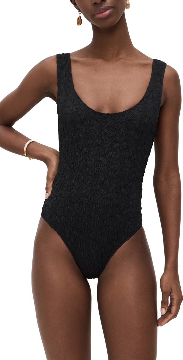 Sea Slone Solid Smocked One Piece Black