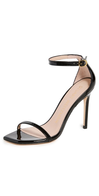 Stuart Weitzman Nudist Curve 100 Patent Sandals Black