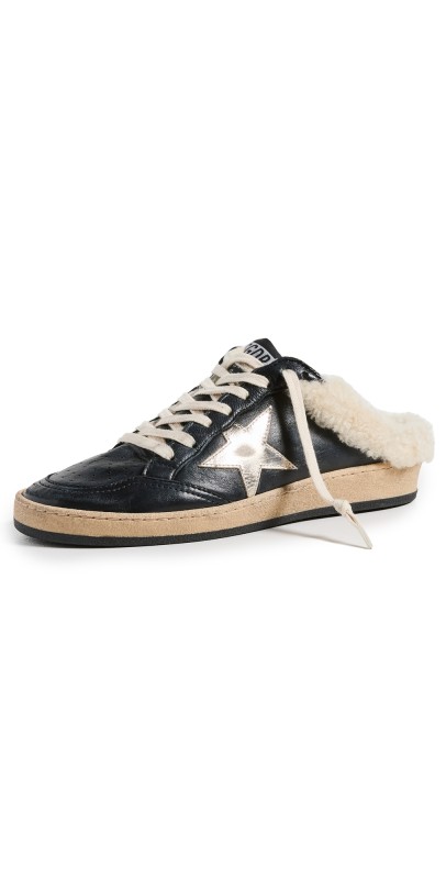 Golden Goose Ballstar Sabot Shearling Lining Mules Black/Platinum/Beige