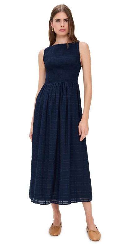 Hill House Home The Cosima Nap Dress Navy Sheer Plaid