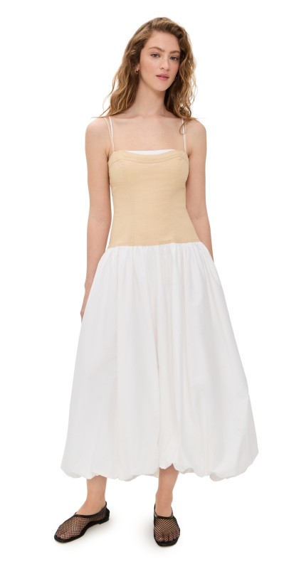 Moon River Sleeveless Two Tone Midi Dress Ivory