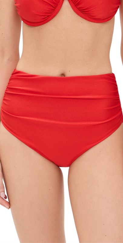 SIMKHAI Teya High Waisted Ruched Bikini Bottoms Fiery Red