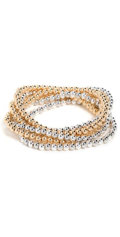 Roxanne Assoulin Gold and Silver Tone Stretch Bracelets Shiny Gold/Bright Silver