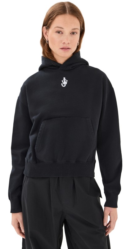 JW Anderson Anchor Embroidery Cropped Hoodie Black