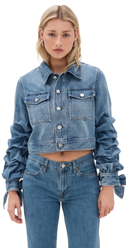 alice + olivia Tiff Denim Jacket with Bow Sleeve Ami Blue