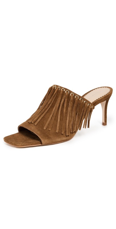 Cinq à Sept Sabrina Fringe Mules Golden Sienna