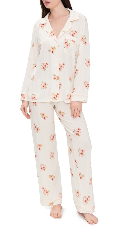 Eberjey Gisele Printed Long Pj Set Floral Bloom Ivy/Vanilla Cream