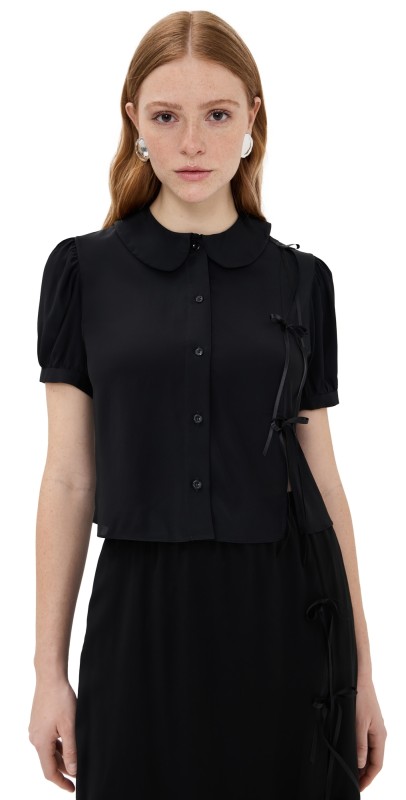 Simone Rocha Cropped Bow Slit Puff Sleeve Shirt Black