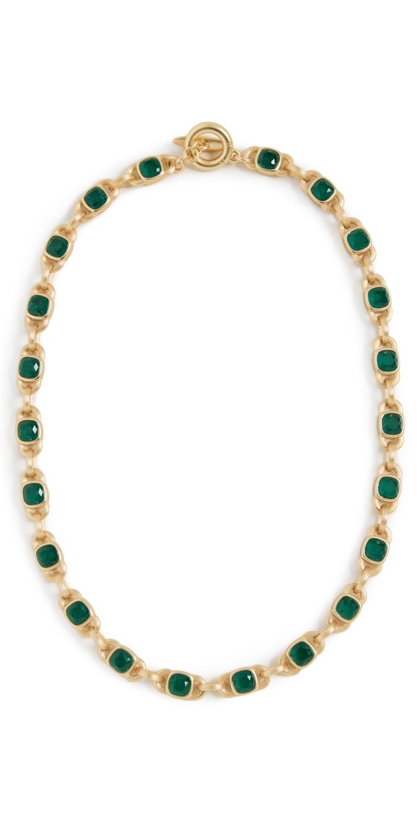 Roxanne Assoulin The Large Jeweled Link Necklace Shiny Gold/Emerald