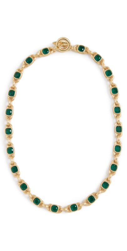 Roxanne Assoulin The Large Jeweled Link Necklace Shiny Gold/Emerald