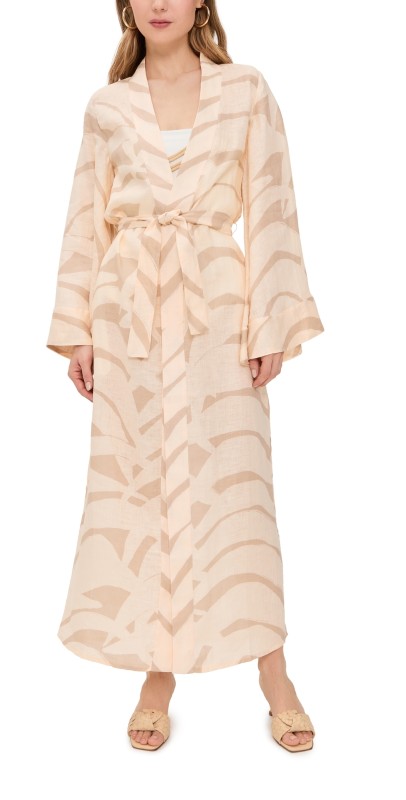 Johanna Ortiz Sail Softy Kimono Swim Palm Stripes/Sand/Ecru