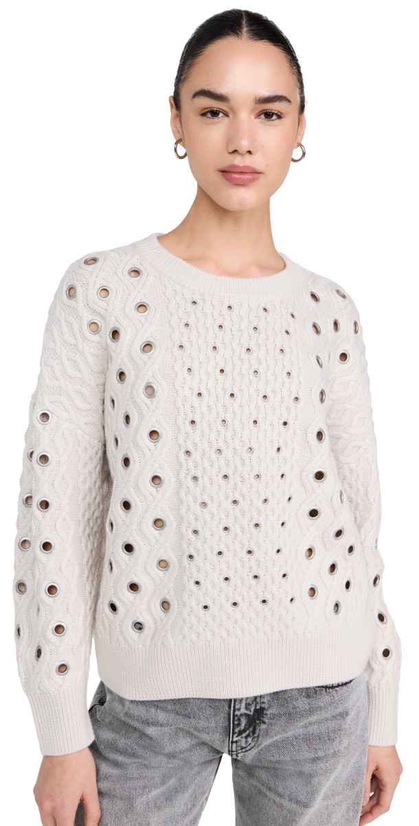 rag & bone Kat Grommet Cable Crew Pullover Ivory