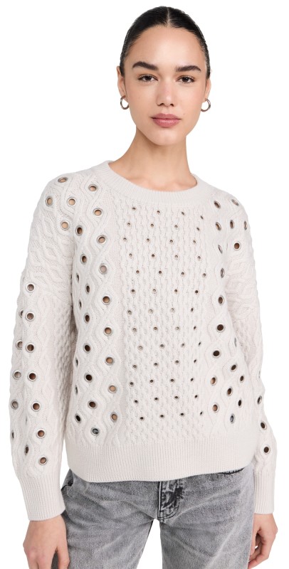 rag & bone Kat Grommet Cable Crew Pullover Ivory