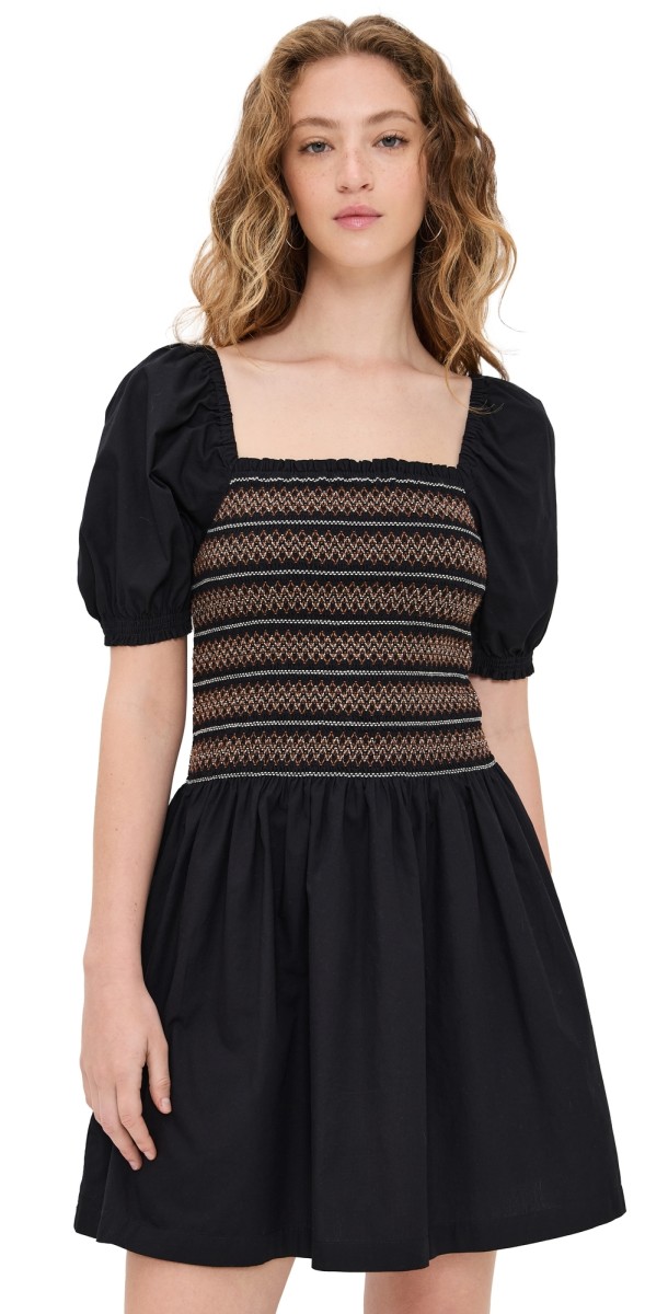 Madewell Poplin Puff-Sleeve Mini Dress Jet Black