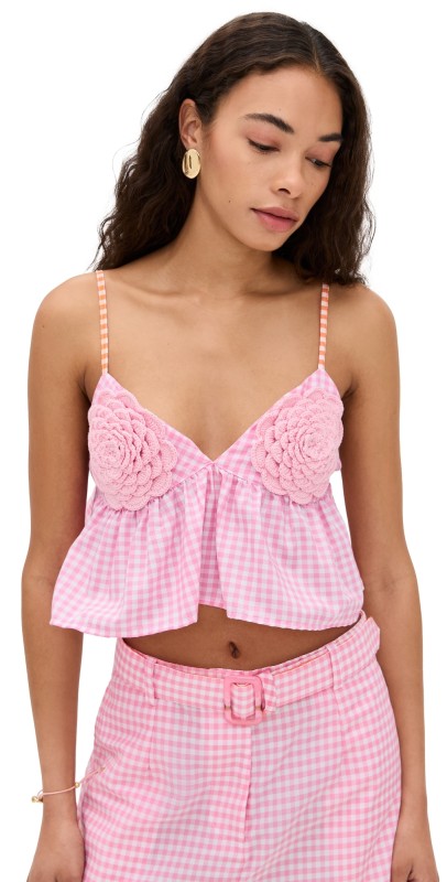 Pitusa Crochet Flower Peplum Top Pink
