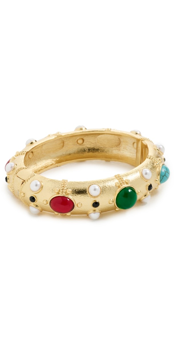Kenneth Jay Lane Jet Dots Hinged Oval Bracelet Turquoise/Ruby/Emerald/Pearl