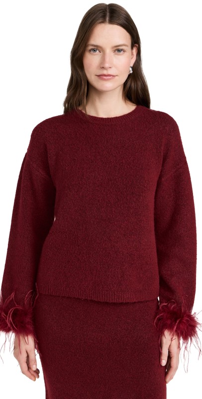 WAYF Feather Trim Sweater Oxblood
