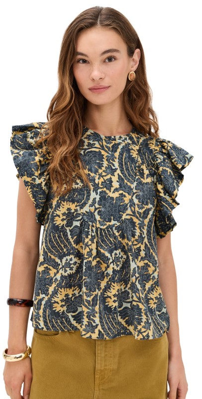 Ulla Johnson Sienna Flutter Sleeve Top Luna
