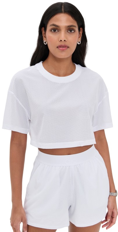 Alo Yoga Mesh Cropped Mirage Tee White
