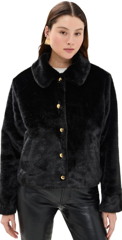 English Factory Faux Fur Collared Jacket Black