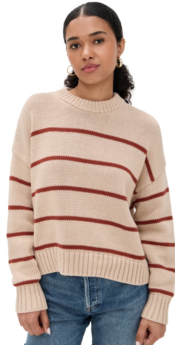 Jenni Kayne Chloe Crewneck Oat/Coral Stripe