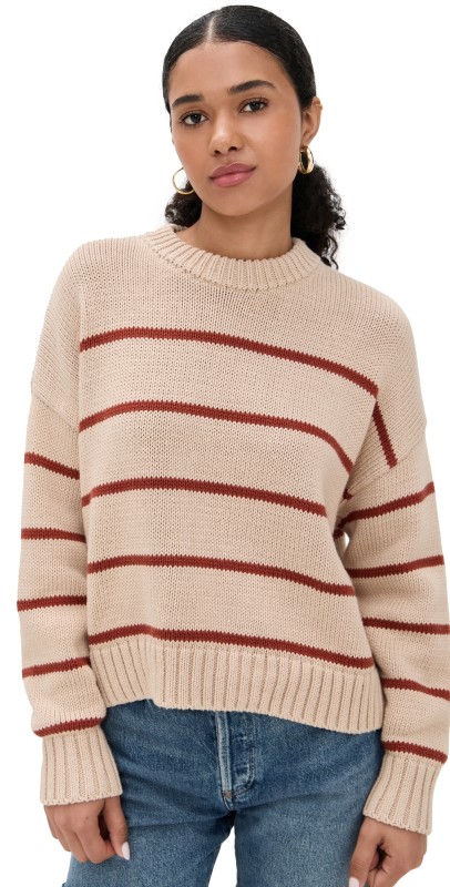 Jenni Kayne Chloe Crewneck Oat/Coral Stripe