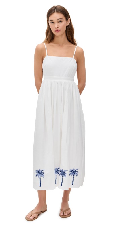 MINKPINK Isadora Embroidered Midi Dress White/Blue