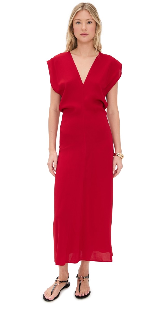 St. Agni Plunge Drape Dress Rosso