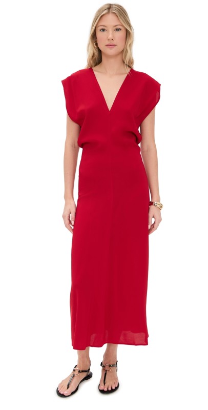 St. Agni Plunge Drape Dress Rosso