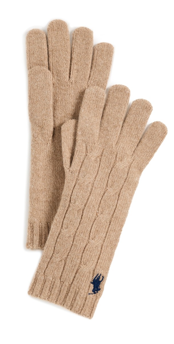 Polo Ralph Lauren Wool Cashmere Classic Cable Gloves Camel
