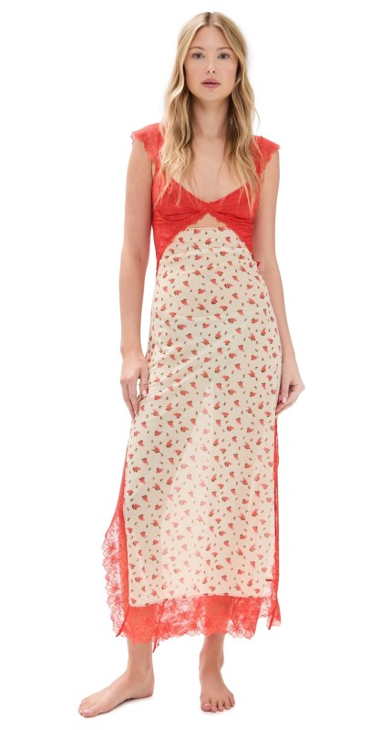 Free People Suddenly Fine Maxi Slip Tea Combo
