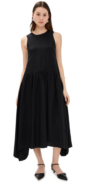 MEIMEIJ Sleeveless Viscose Dress with Side Yokes Nero