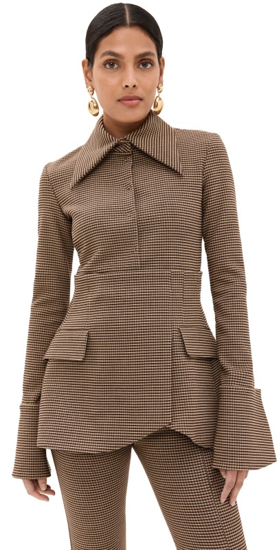 A. W.A. K.E. MODE Fitted Shirt With Basque Detail Gingham