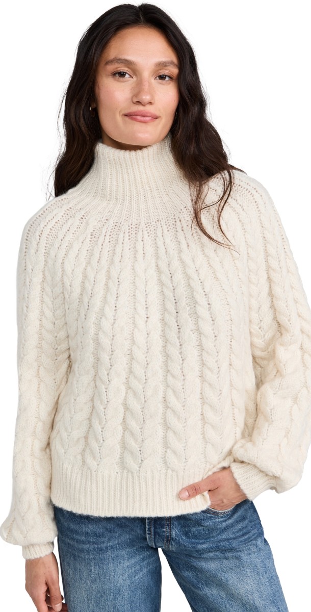 Faherty Frost Cable Knit Alpaca Sweater Cream