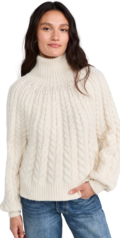 Faherty Frost Cable Knit Alpaca Sweater Cream