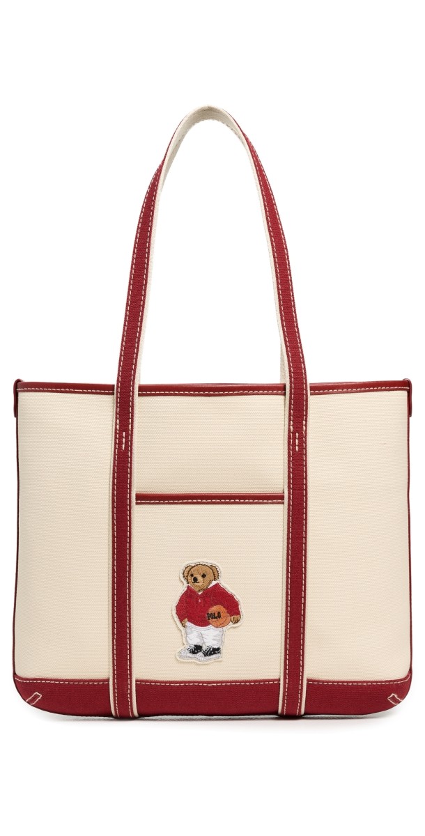 Polo Ralph Lauren Basketball Bear Small Shopper Tote Ecru/Radish