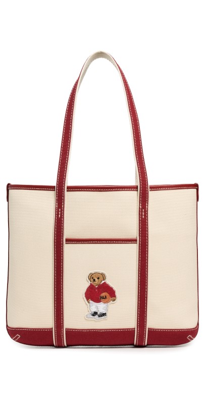 Polo Ralph Lauren Basketball Bear Small Shopper Tote Ecru/Radish