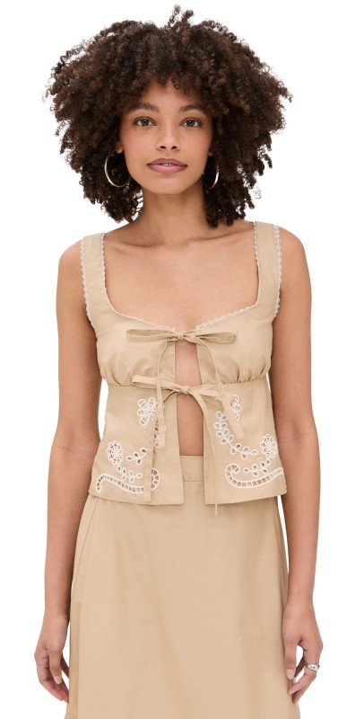 Moon River Eyelet Detail Top Khaki