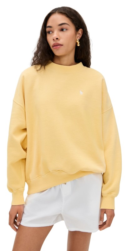 Polo Ralph Lauren Vintage Fleece Knit Long Sleeve Crew Sweatshirt Wicket Yellow