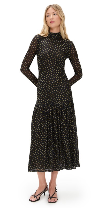 MISA Leylani Dress Golden Polka Dot Mesh