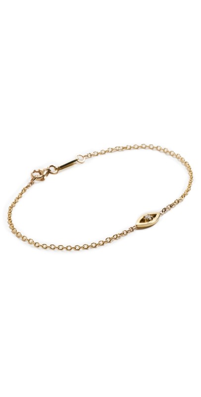 Jennifer Meyer Jewelry 18k Mini Open Evil Eye Bracelet with Diamond Yellow Gold